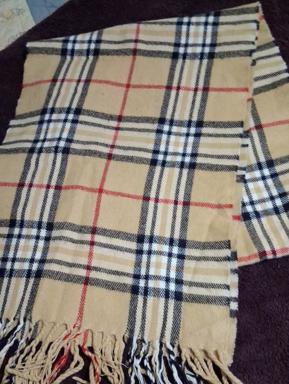 Classic Plaid Home Accent Scarf - Beige Plaid